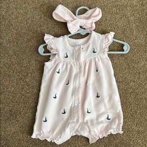 Pink Sailboat Print Baby Romper with Headband